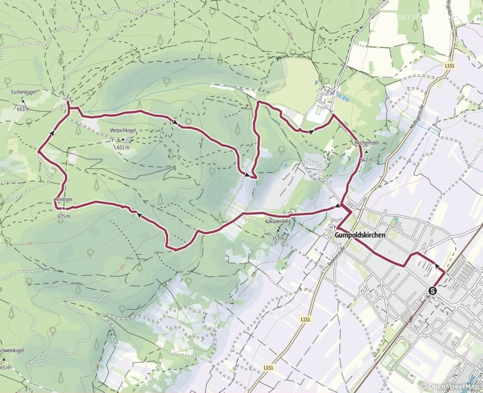 Unsere Route von Gumpoldskirchen auf den Anninger.