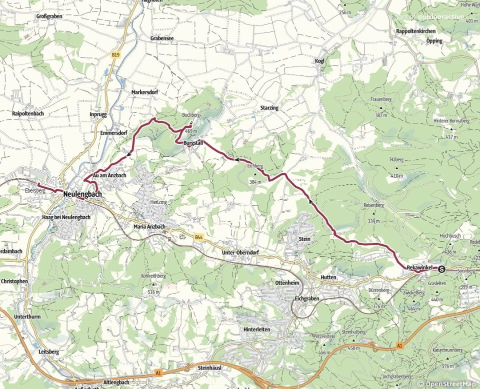 Unsere Route von Rekawinkel über den Buchberg nach Neulengbach.